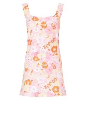 Maje Risella Pink Floral Square-Neck Mini Dress